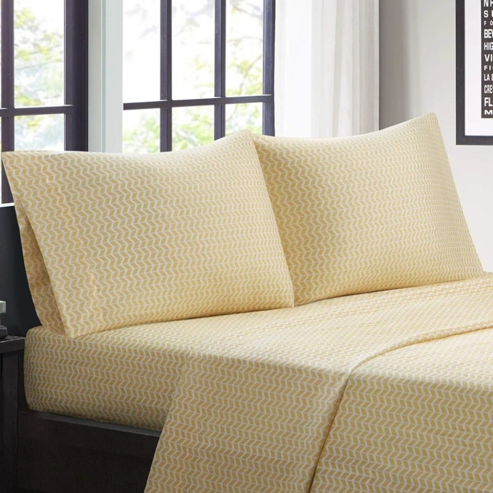 Intelligent Design Chevron Microfiber Twin Sheet Set Yellow White